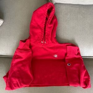 Champion Women's Reverse Weave Cropped Cut-Off Hoodie | Red
